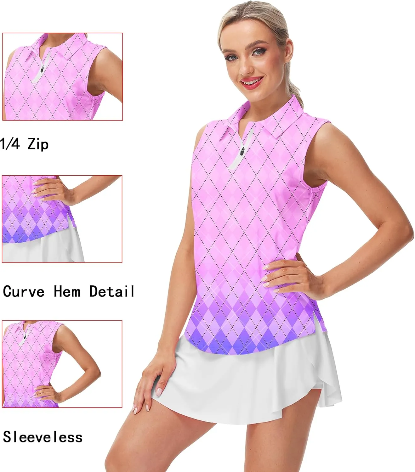 AOBUTE Women's Sleeveless Golf Shirts Moisture Wicking 1/4 Zip Polo Tennis Shirt