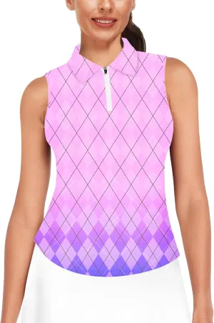 AOBUTE Women's Sleeveless Golf Shirts Moisture Wicking 1/4 Zip Polo Tennis Shirt
