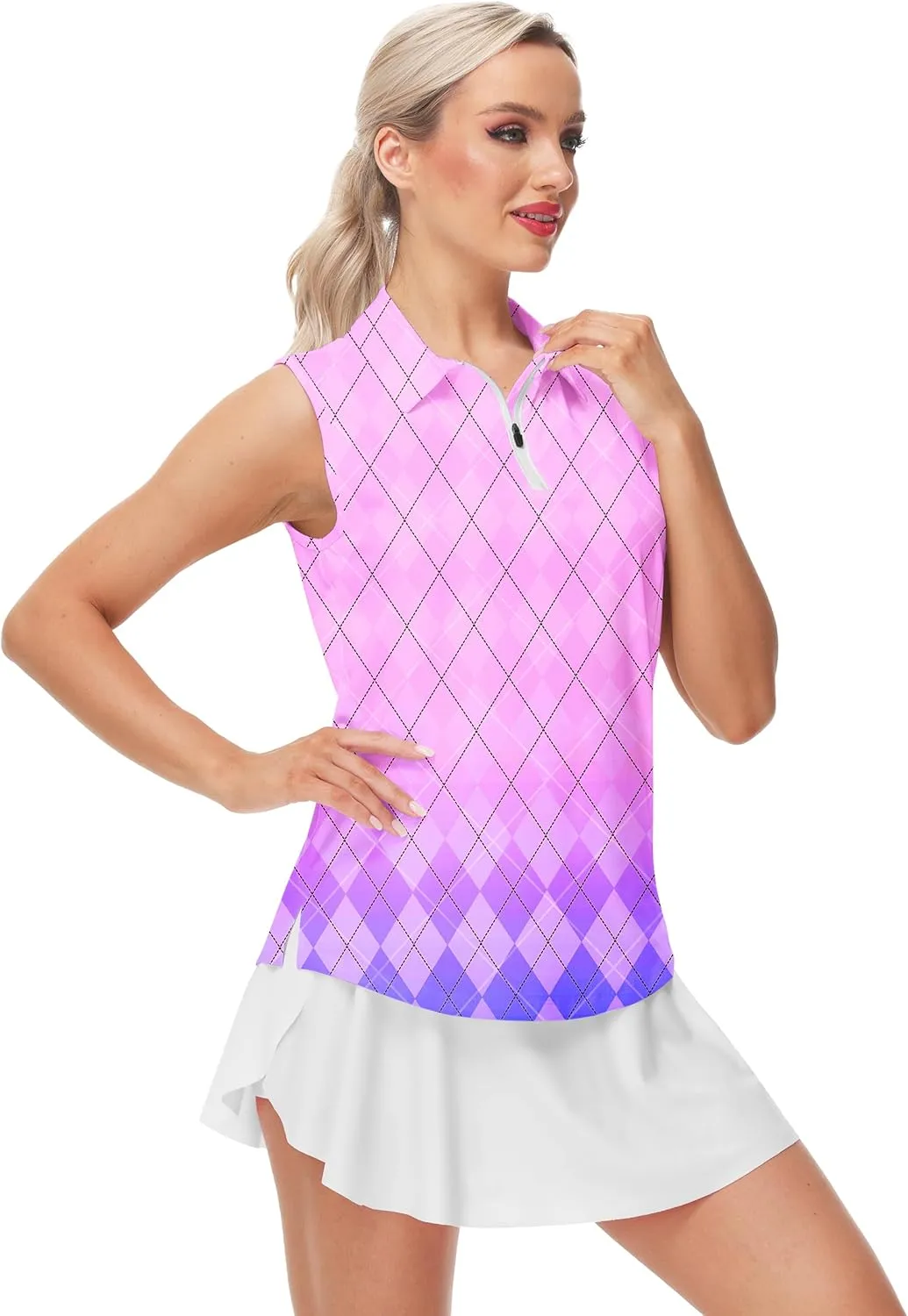 AOBUTE Women's Sleeveless Golf Shirts Moisture Wicking 1/4 Zip Polo Tennis Shirt