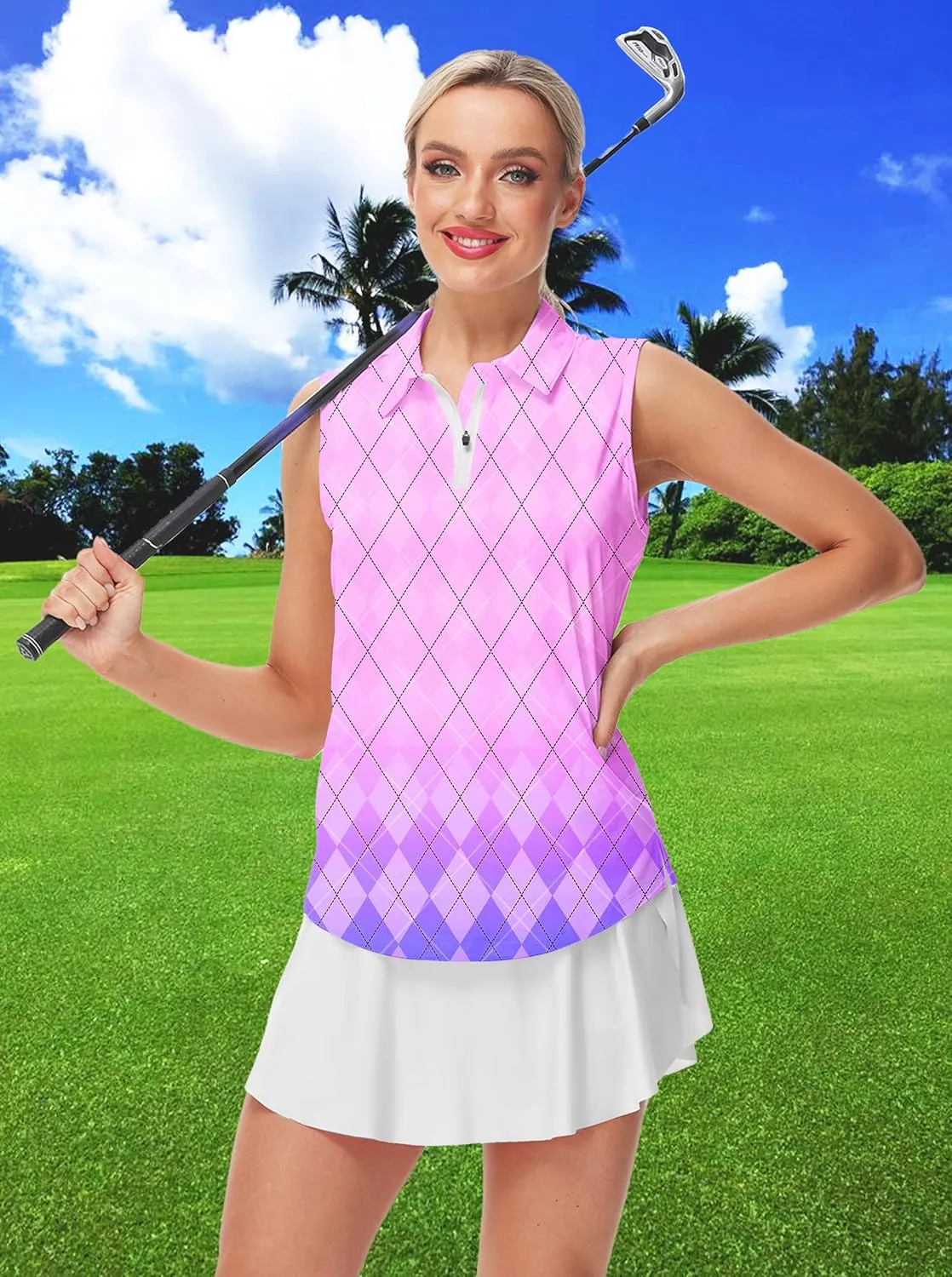 AOBUTE Women's Sleeveless Golf Shirts Moisture Wicking 1/4 Zip Polo Tennis Shirt