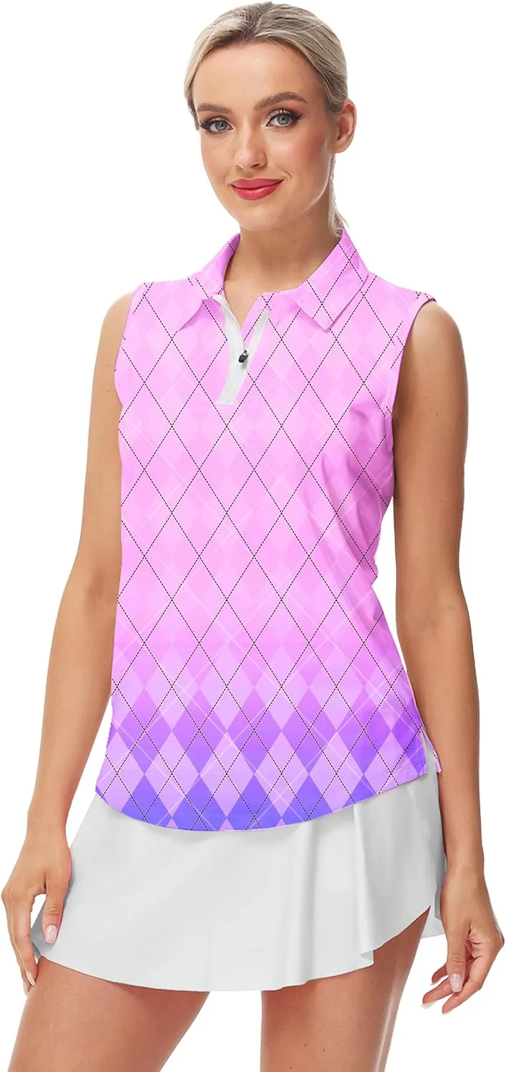 AOBUTE Women's Sleeveless Golf Shirts Moisture Wicking 1/4 Zip Polo Tennis Shirt