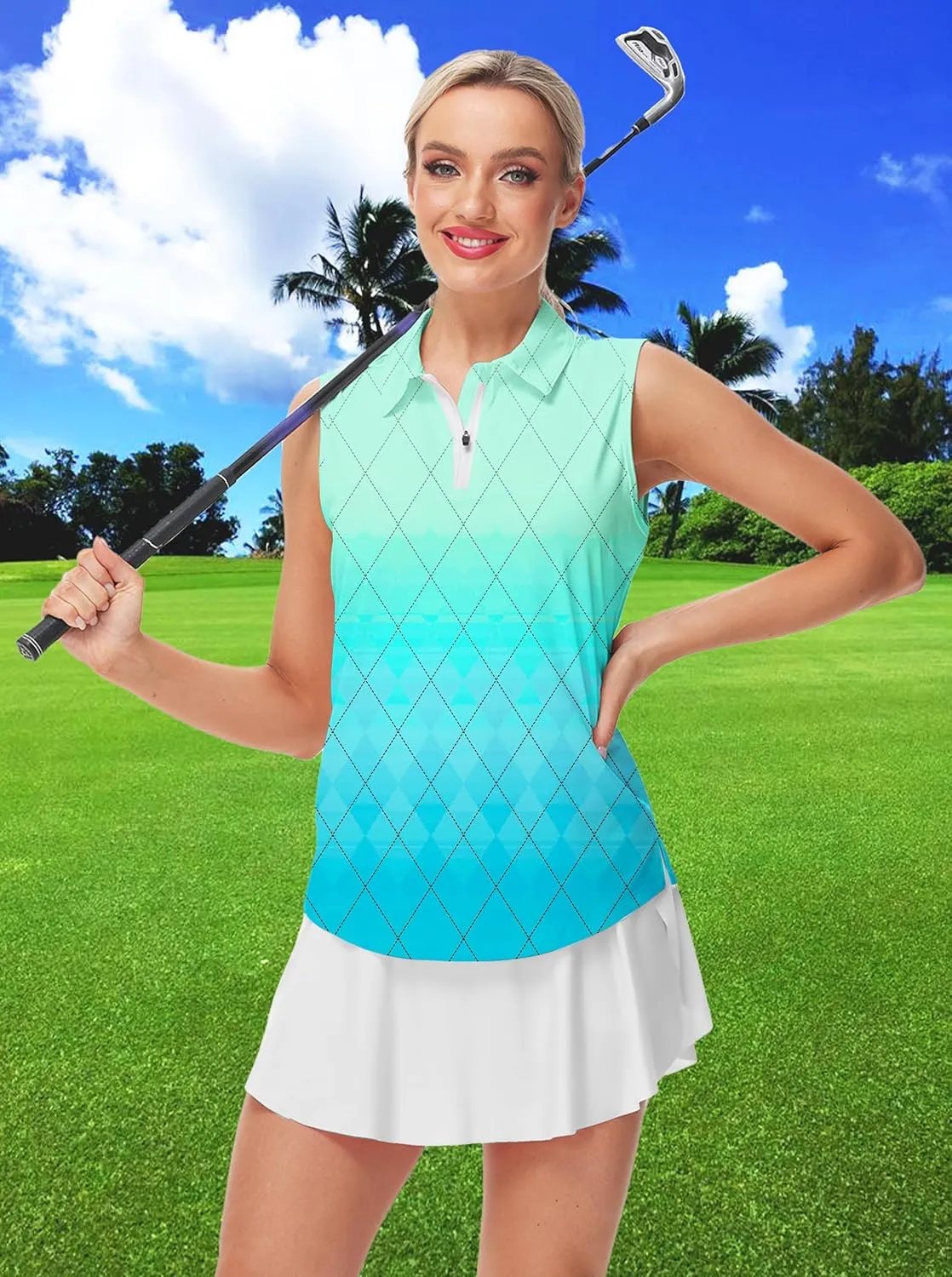 AOBUTE Women's Sleeveless Golf Shirts Moisture Wicking 1/4 Zip Polo Tennis Shirt