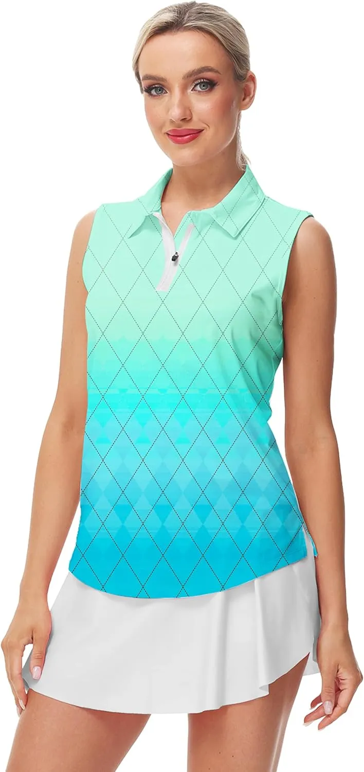 AOBUTE Women's Sleeveless Golf Shirts Moisture Wicking 1/4 Zip Polo Tennis Shirt