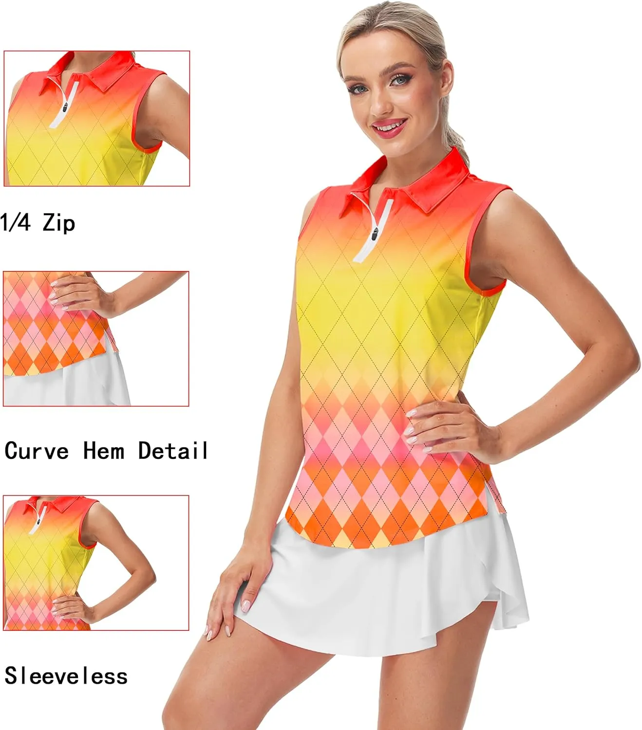 AOBUTE Women's Sleeveless Golf Shirts Moisture Wicking 1/4 Zip Polo Tennis Shirt