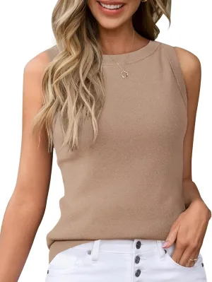 Arach&Cloz 2025 Women's Non See Through Tank Tops Spring Summer Sleeveless Crew Neck Knit Business Casual Outfits