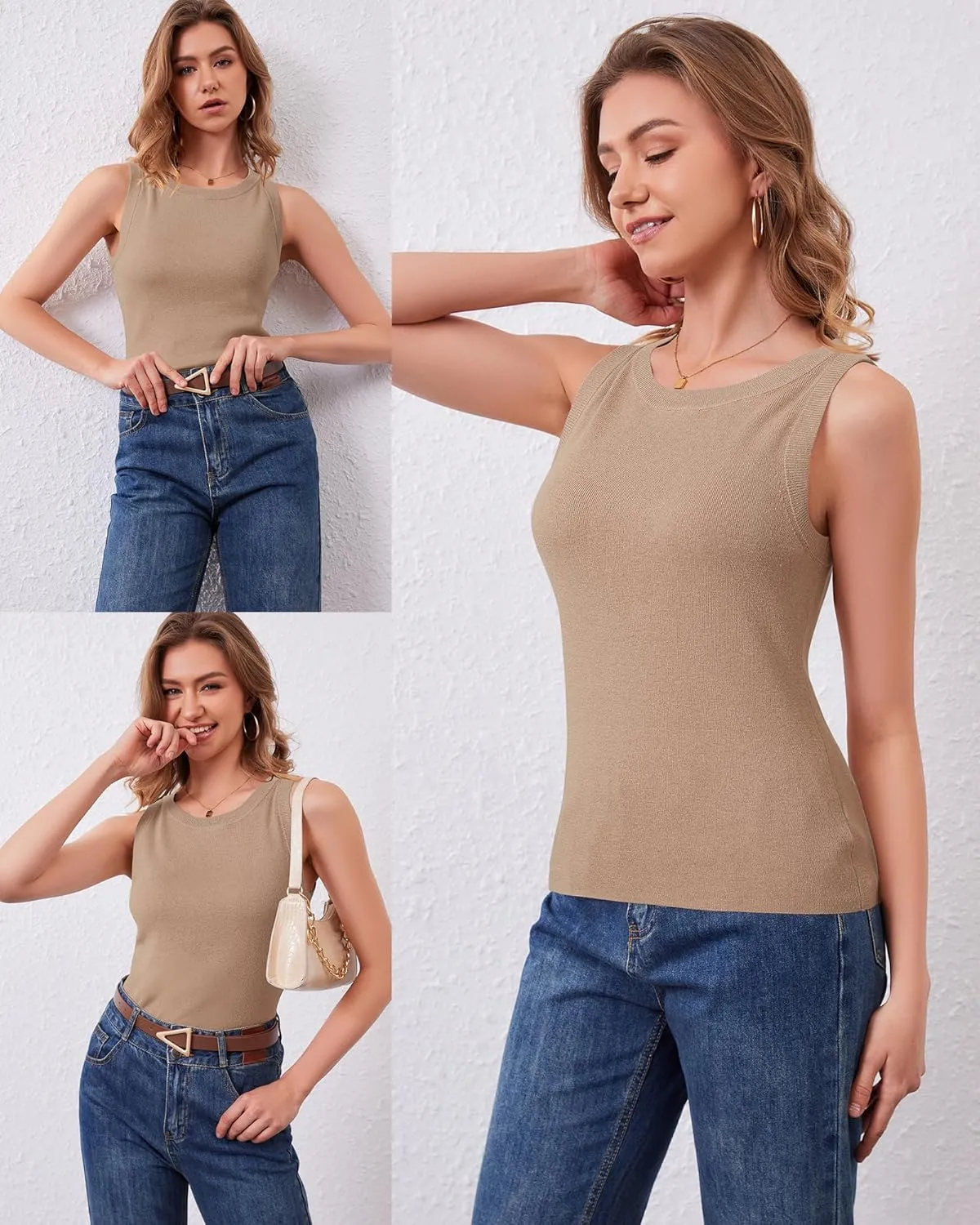 Arach&Cloz 2025 Women's Non See Through Tank Tops Spring Summer Sleeveless Crew Neck Knit Business Casual Outfits