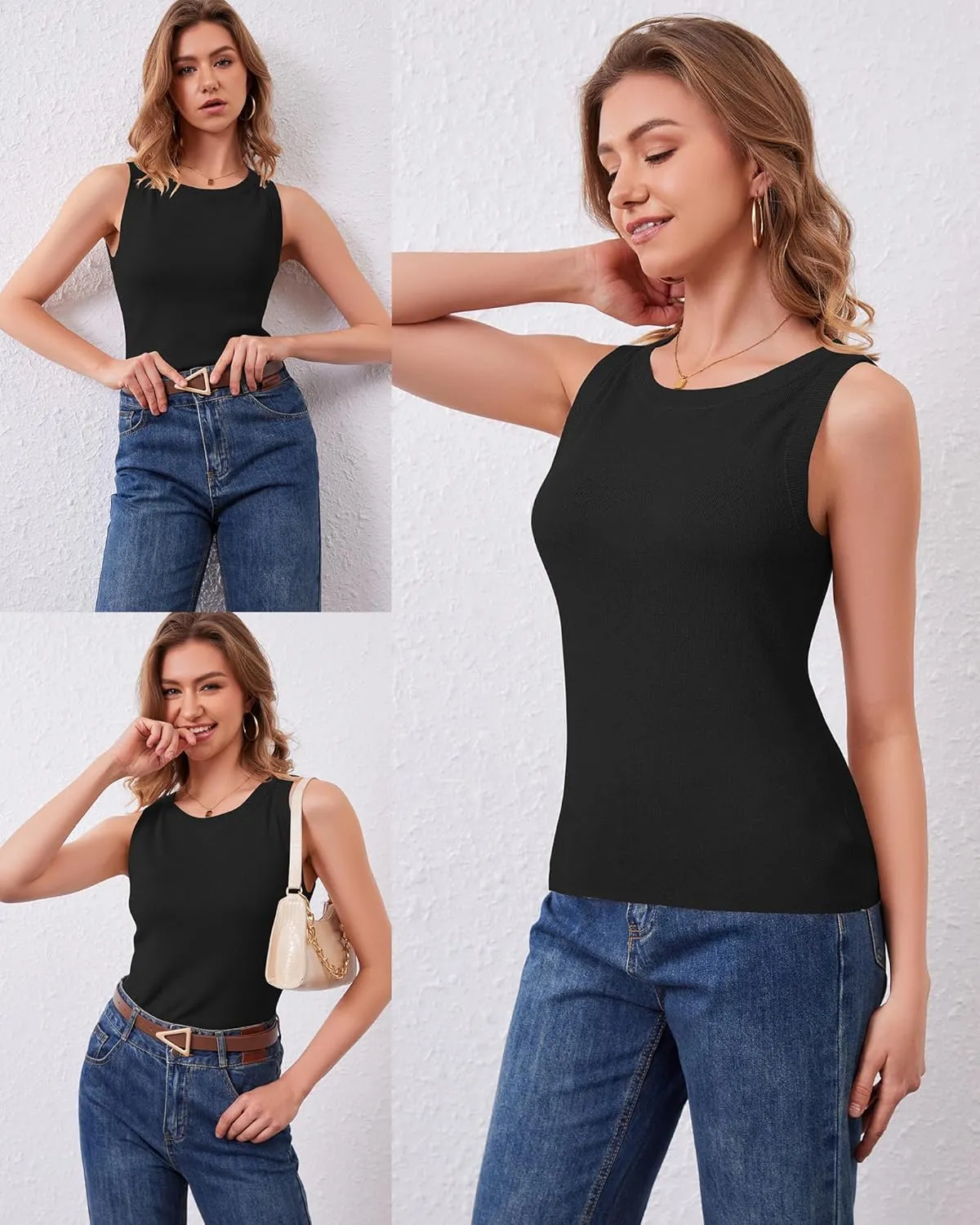 Arach&Cloz 2025 Women's Non See Through Tank Tops Spring Summer Sleeveless Crew Neck Knit Business Casual Outfits