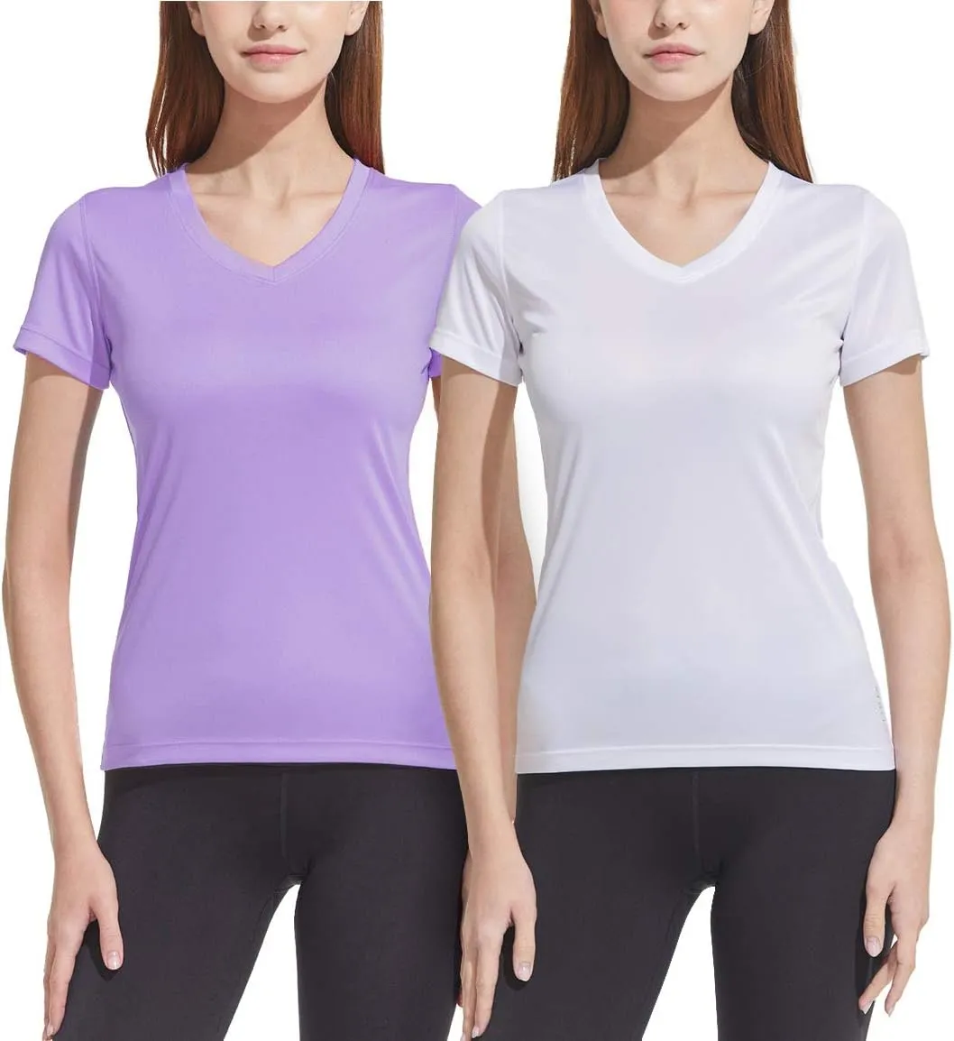 ATHLIO Women's V-Neck Rash Guard Swim Shirts, UPF 50  UV Protection Short Sleeve T-Shirts, Quick Dry Water Shirts