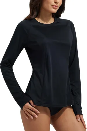 baleaf Rash Guard for Women Swim Shirts UPF 50  UV Sun Protection Long Sleeve Swimsuit Top Zipper Pocket Thumbhole