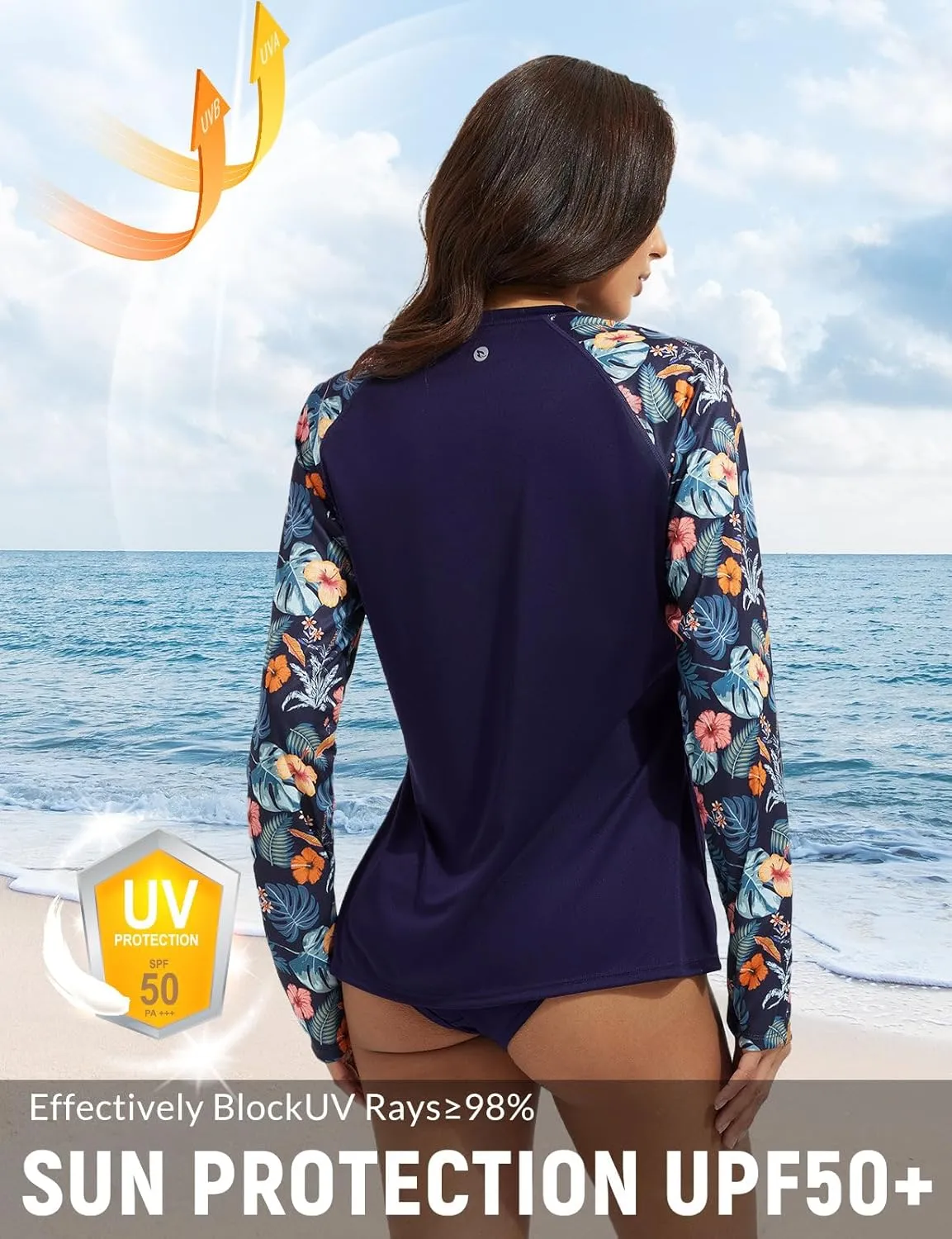 baleaf Rash Guard for Women Swim Shirts UPF 50  UV Sun Protection Long Sleeve Swimsuit Top Zipper Pocket Thumbhole