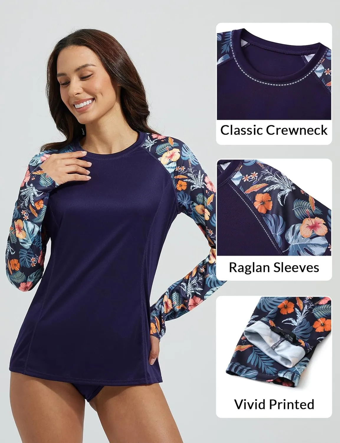 baleaf Rash Guard for Women Swim Shirts UPF 50  UV Sun Protection Long Sleeve Swimsuit Top Zipper Pocket Thumbhole