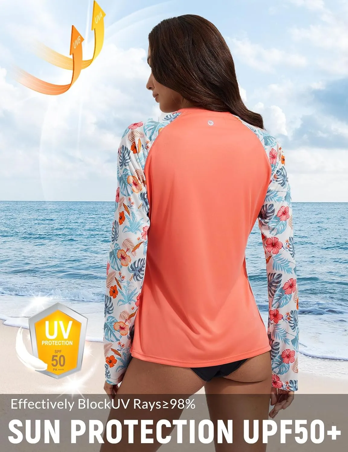 baleaf Rash Guard for Women Swim Shirts UPF 50  UV Sun Protection Long Sleeve Swimsuit Top Zipper Pocket Thumbhole