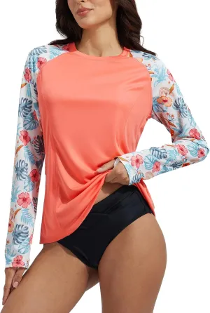 baleaf Rash Guard for Women Swim Shirts UPF 50  UV Sun Protection Long Sleeve Swimsuit Top Zipper Pocket Thumbhole