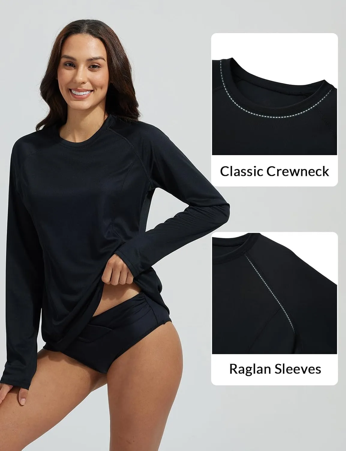 baleaf Rash Guard for Women Swim Shirts UPF 50  UV Sun Protection Long Sleeve Swimsuit Top Zipper Pocket Thumbhole