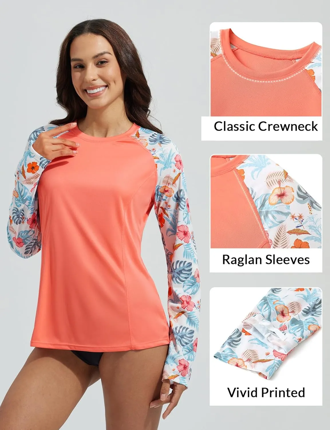 baleaf Rash Guard for Women Swim Shirts UPF 50  UV Sun Protection Long Sleeve Swimsuit Top Zipper Pocket Thumbhole