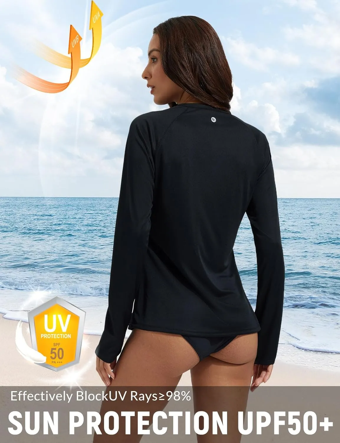 baleaf Rash Guard for Women Swim Shirts UPF 50  UV Sun Protection Long Sleeve Swimsuit Top Zipper Pocket Thumbhole