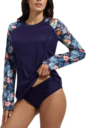 baleaf Rash Guard for Women Swim Shirts UPF 50  UV Sun Protection Long Sleeve Swimsuit Top Zipper Pocket Thumbhole