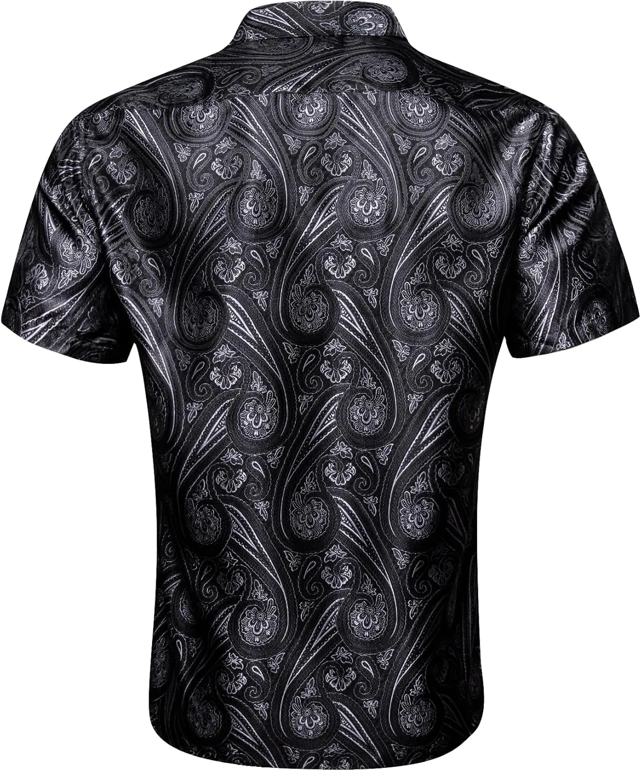 Barry.Wang Men's Silk Shirts Short Sleeve Western Designer Button Down Paisley Shirt Casual Beach Summer Party Mexico