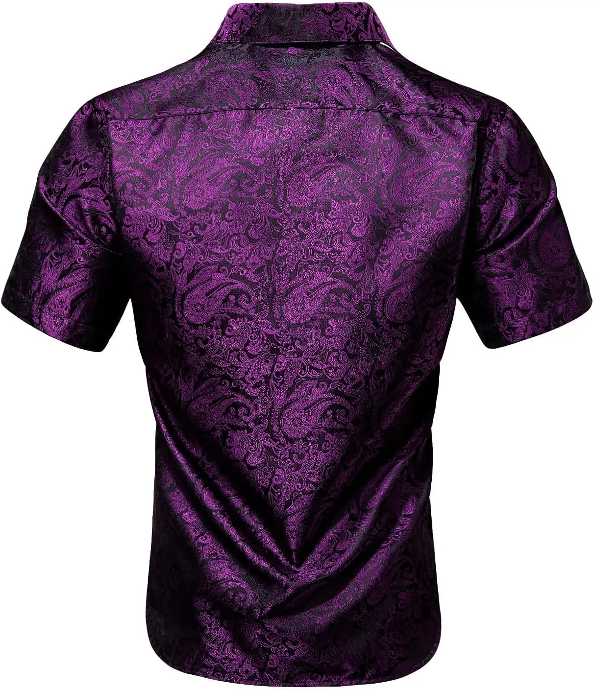 Barry.Wang Men's Silk Shirts Short Sleeve Western Designer Button Down Paisley Shirt Casual Beach Summer Party Mexico