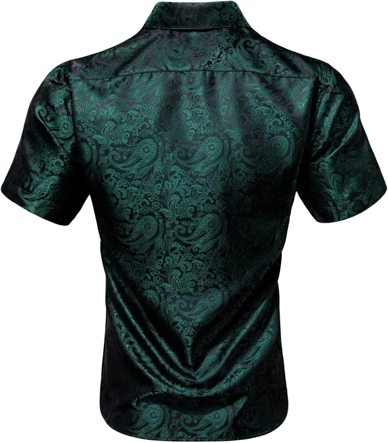 Barry.Wang Men's Silk Shirts Short Sleeve Western Designer Button Down Paisley Shirt Casual Beach Summer Party Mexico