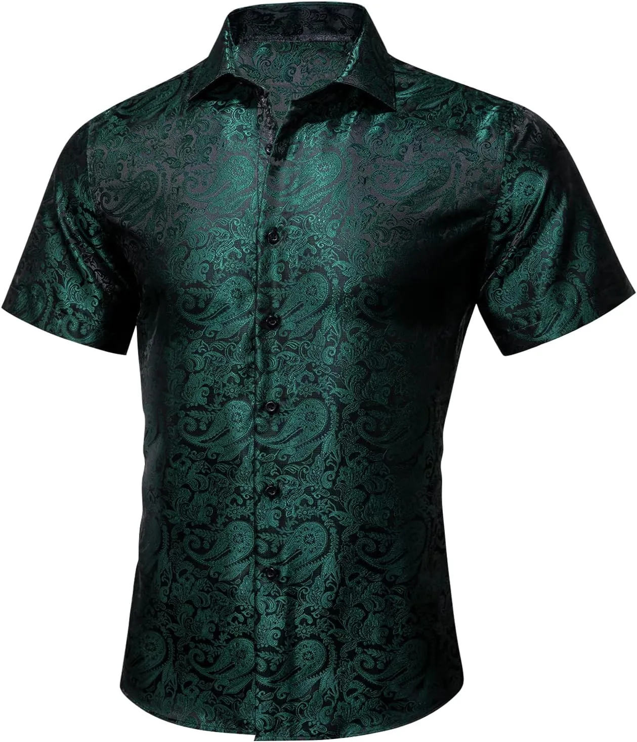 Barry.Wang Men's Silk Shirts Short Sleeve Western Designer Button Down Paisley Shirt Casual Beach Summer Party Mexico