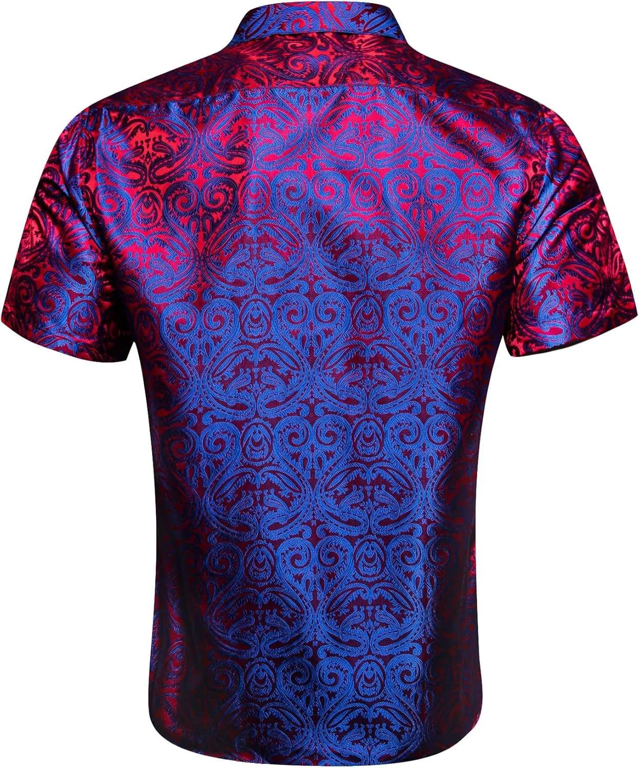 Barry.Wang Men's Silk Shirts Short Sleeve Western Designer Button Down Paisley Shirt Casual Beach Summer Party Mexico