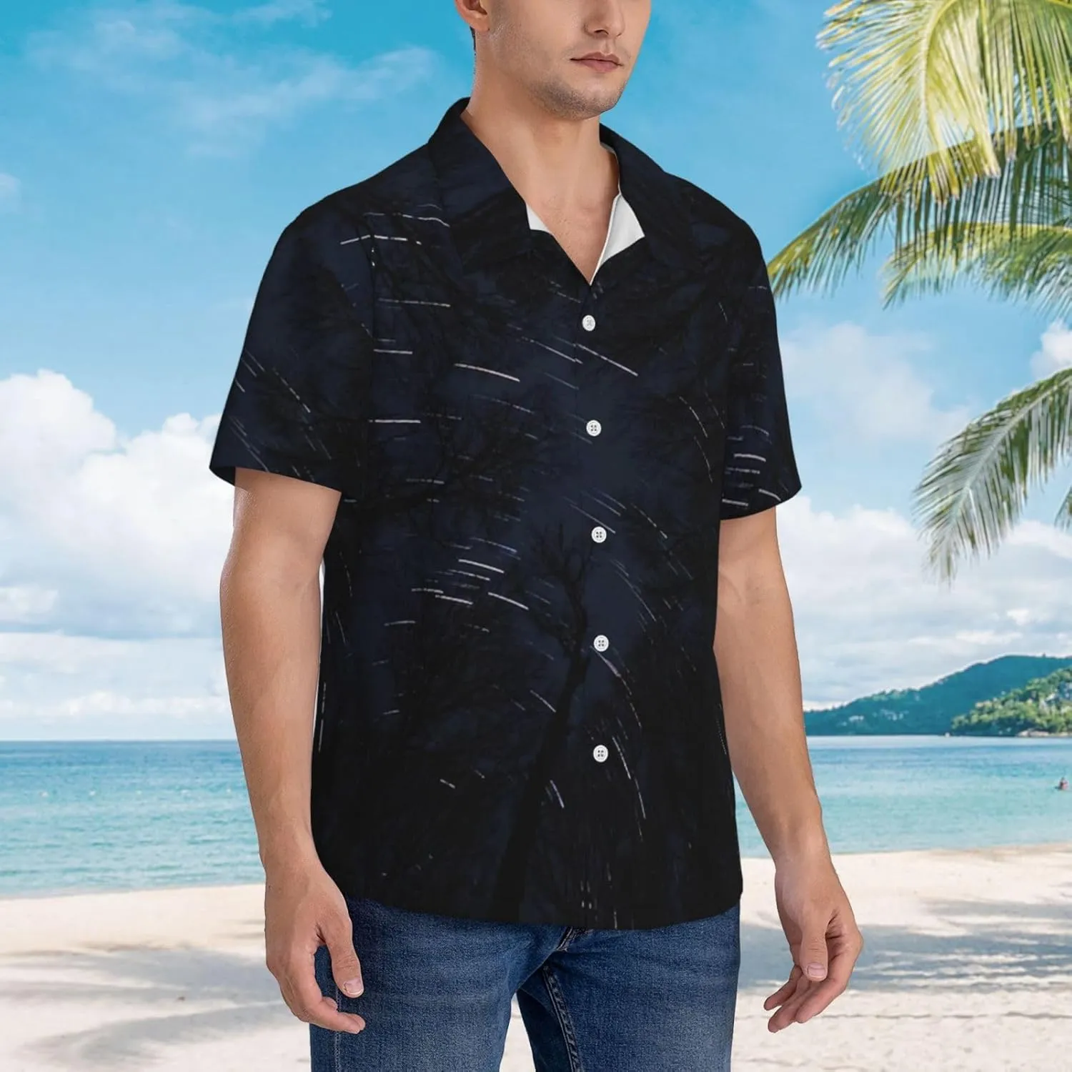 Bass-Clef-Headstock-Bass-Guitar-Gift Mens Hawaiian Shirts Button Down Short Sleeve Beach Shirts Summer Casual Shirts