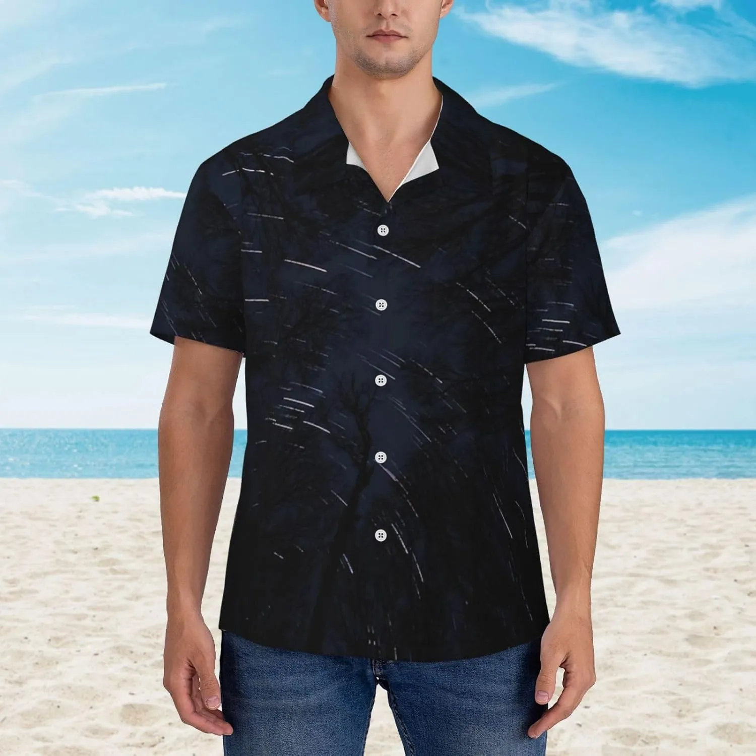 Bass-Clef-Headstock-Bass-Guitar-Gift Mens Hawaiian Shirts Button Down Short Sleeve Beach Shirts Summer Casual Shirts