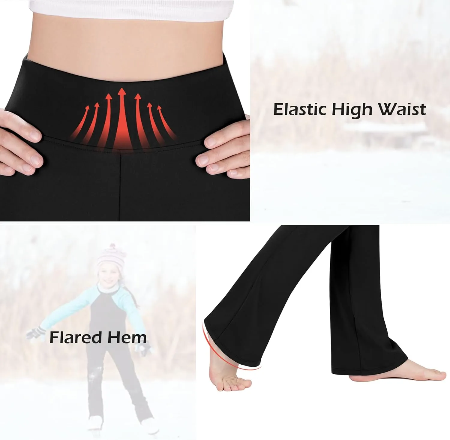 BIG ELEPHANT Girls Fleece Lined Flare Leggings, High Waisted Athletic Bell Bottom Pants for Kids