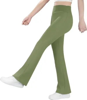 BIG ELEPHANT Girls Fleece Lined Flare Leggings, High Waisted Athletic Bell Bottom Pants for Kids