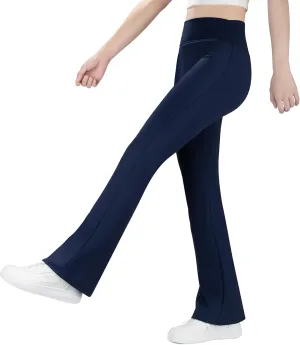 BIG ELEPHANT Girls Fleece Lined Flare Leggings, High Waisted Athletic Bell Bottom Pants for Kids