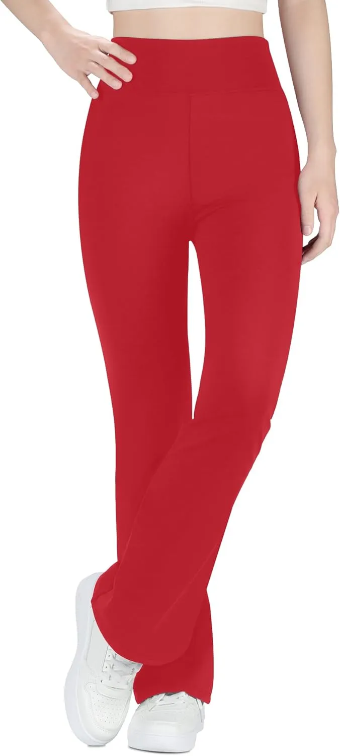 BIG ELEPHANT Girls Fleece Lined Flare Leggings, High Waisted Athletic Bell Bottom Pants for Kids