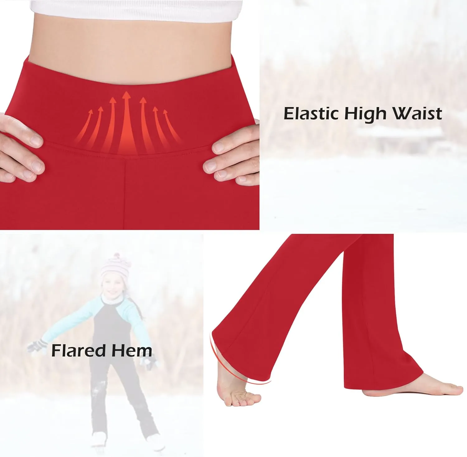 BIG ELEPHANT Girls Fleece Lined Flare Leggings, High Waisted Athletic Bell Bottom Pants for Kids