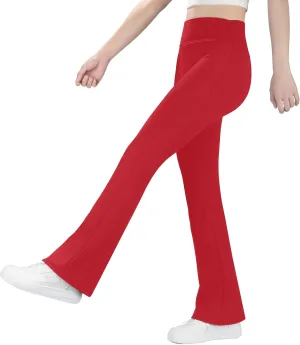 BIG ELEPHANT Girls Fleece Lined Flare Leggings, High Waisted Athletic Bell Bottom Pants for Kids