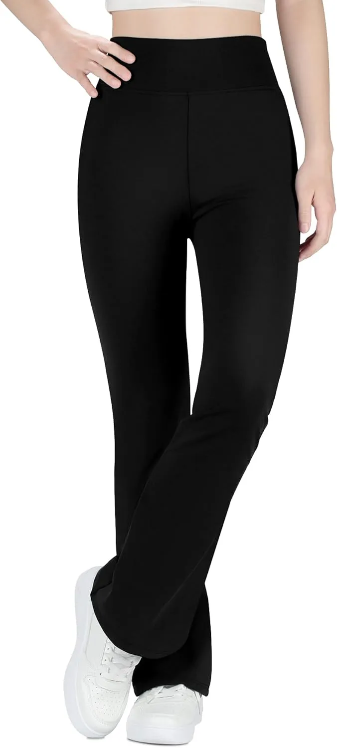 BIG ELEPHANT Girls Fleece Lined Flare Leggings, High Waisted Athletic Bell Bottom Pants for Kids