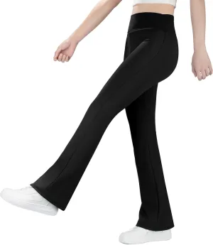 BIG ELEPHANT Girls Fleece Lined Flare Leggings, High Waisted Athletic Bell Bottom Pants for Kids