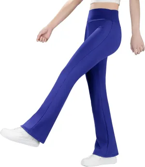 BIG ELEPHANT Girls Fleece Lined Flare Leggings, High Waisted Athletic Bell Bottom Pants for Kids