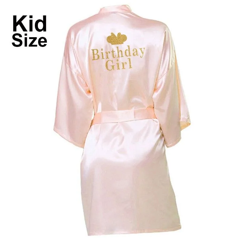 Birthday Girl&Mother Of Birthday Girl Robe Satin Toddler Baby Women Princess Spa Party Favor Ladies Dressing Gift kimono robes