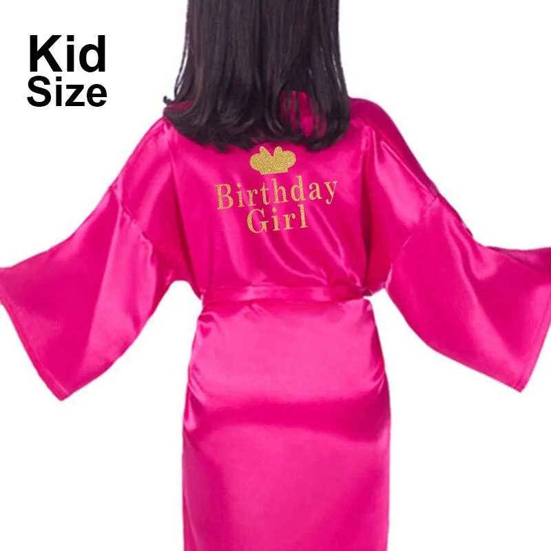 Birthday Girl&Mother Of Birthday Girl Robe Satin Toddler Baby Women Princess Spa Party Favor Ladies Dressing Gift kimono robes