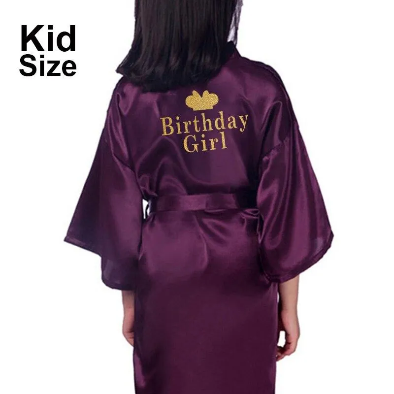 Birthday Girl&Mother Of Birthday Girl Robe Satin Toddler Baby Women Princess Spa Party Favor Ladies Dressing Gift kimono robes