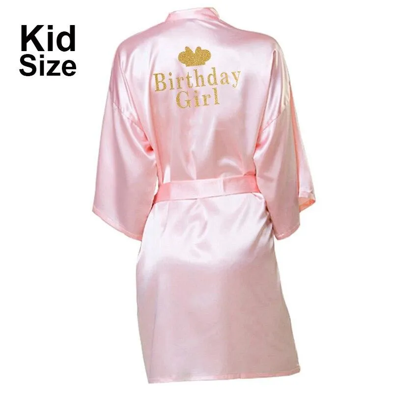 Birthday Girl&Mother Of Birthday Girl Robe Satin Toddler Baby Women Princess Spa Party Favor Ladies Dressing Gift kimono robes