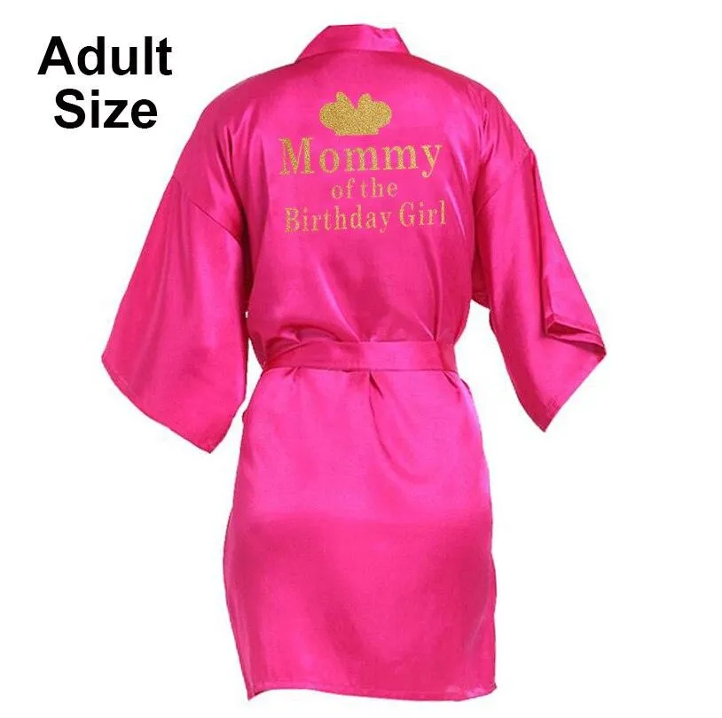 Birthday Girl&Mother Of Birthday Girl Robe Satin Toddler Baby Women Princess Spa Party Favor Ladies Dressing Gift kimono robes