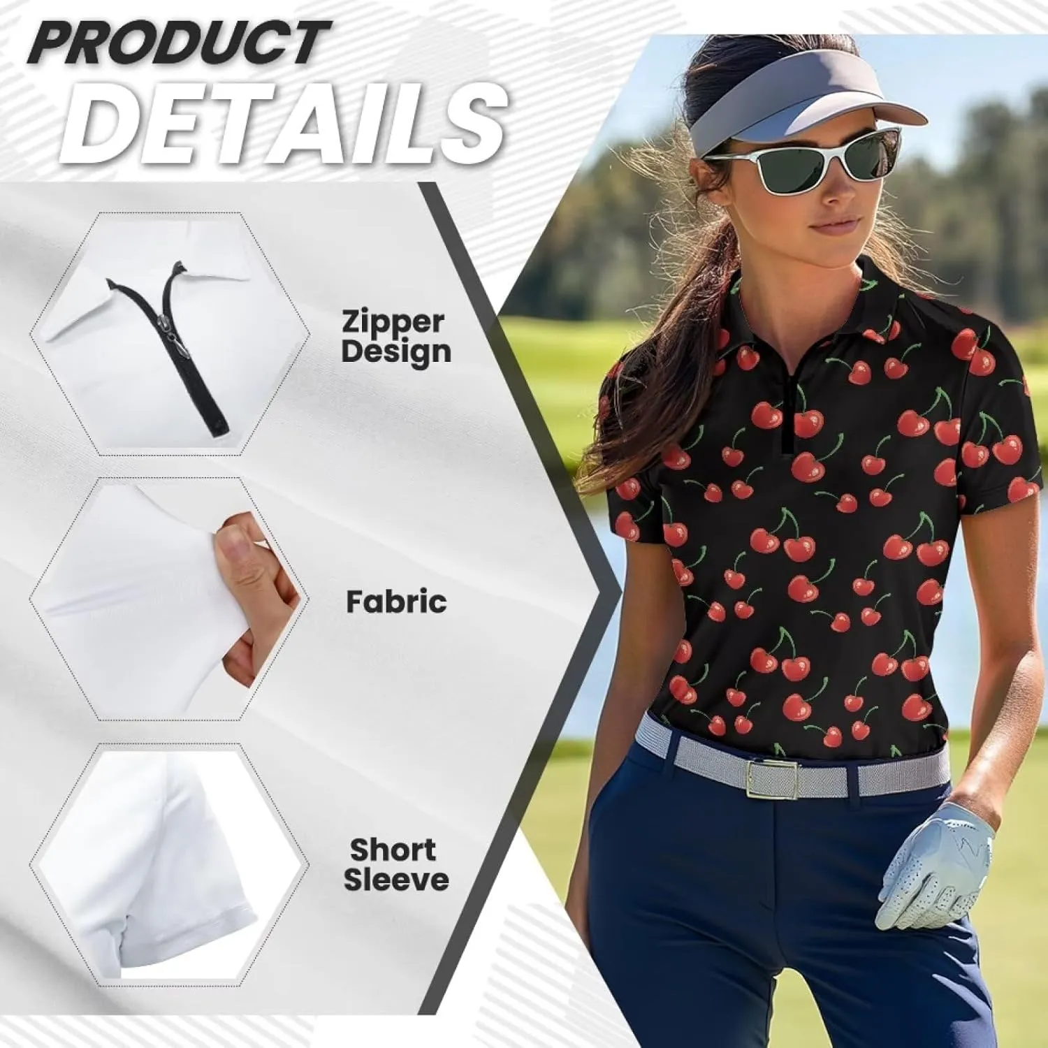Biyejit Womens Golf Polo Shirts 1/4 Zip Up Short Sleeve Quick Dry Workout Tops Sun Protection Tennis Shirts Slim Fit
