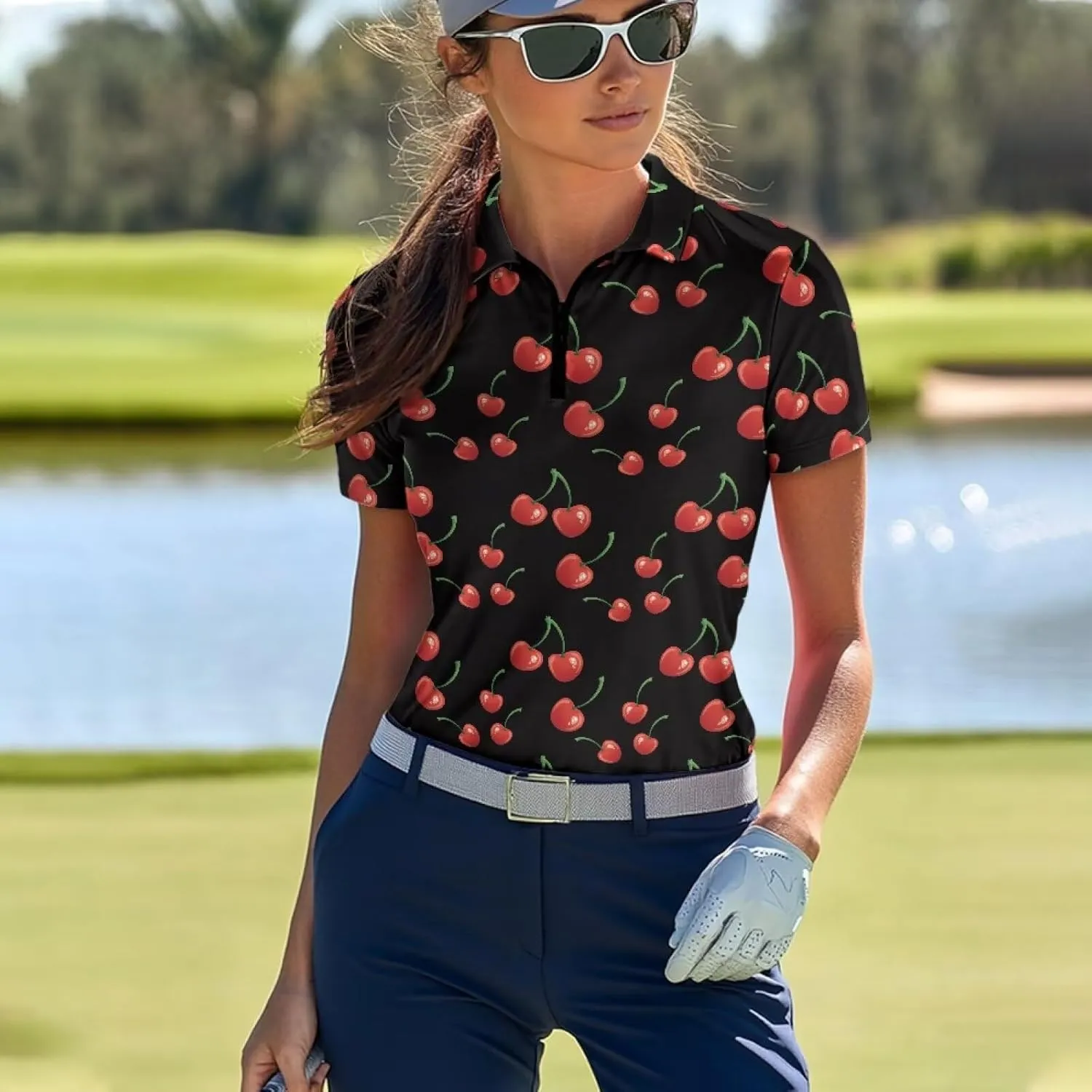 Biyejit Womens Golf Polo Shirts 1/4 Zip Up Short Sleeve Quick Dry Workout Tops Sun Protection Tennis Shirts Slim Fit