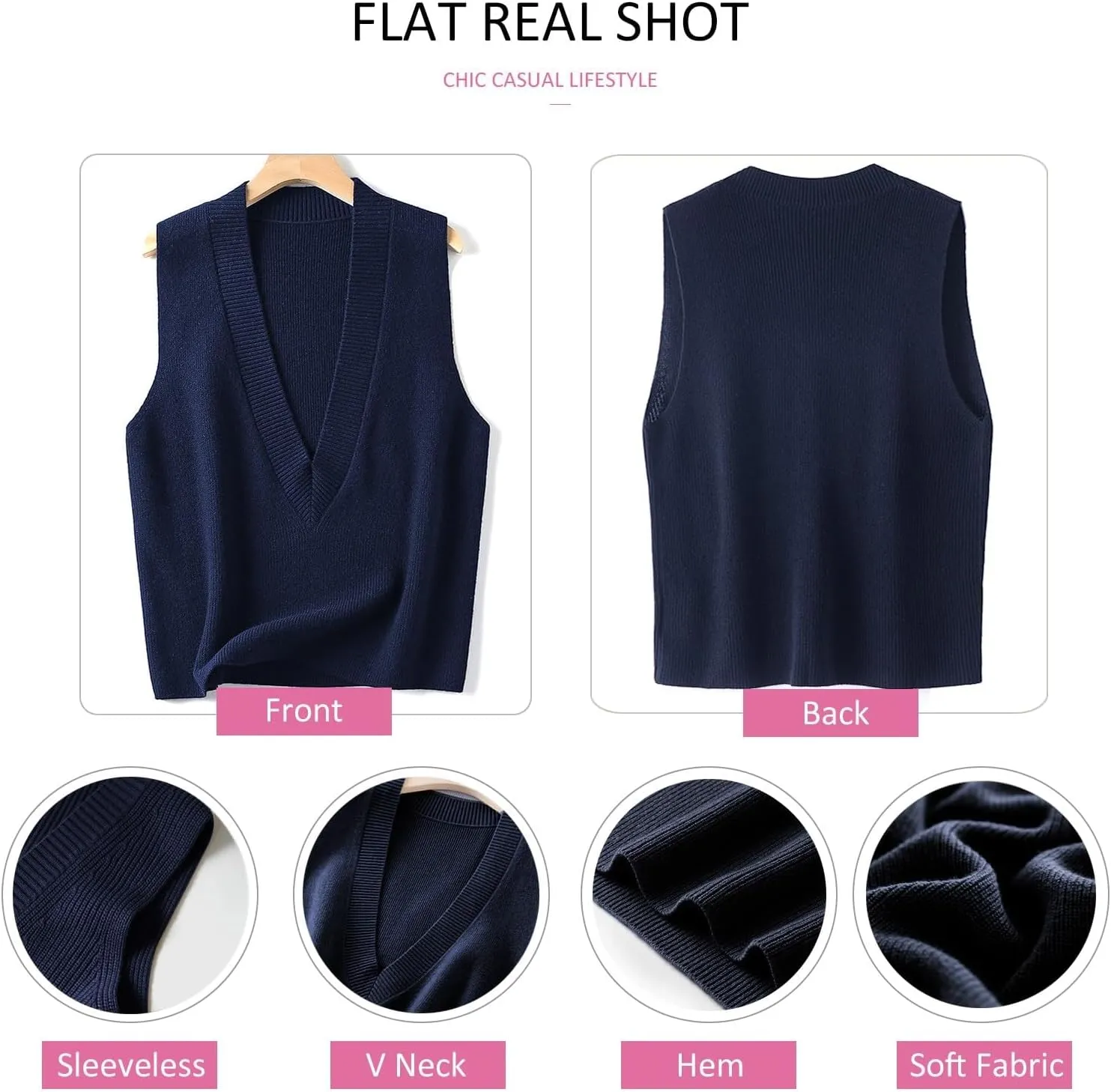 Blostirno Women's Sweater Vest V Neck Knit Pullover Vests Trendy Solid Knitwear Sleeveless Sweaters Tops
