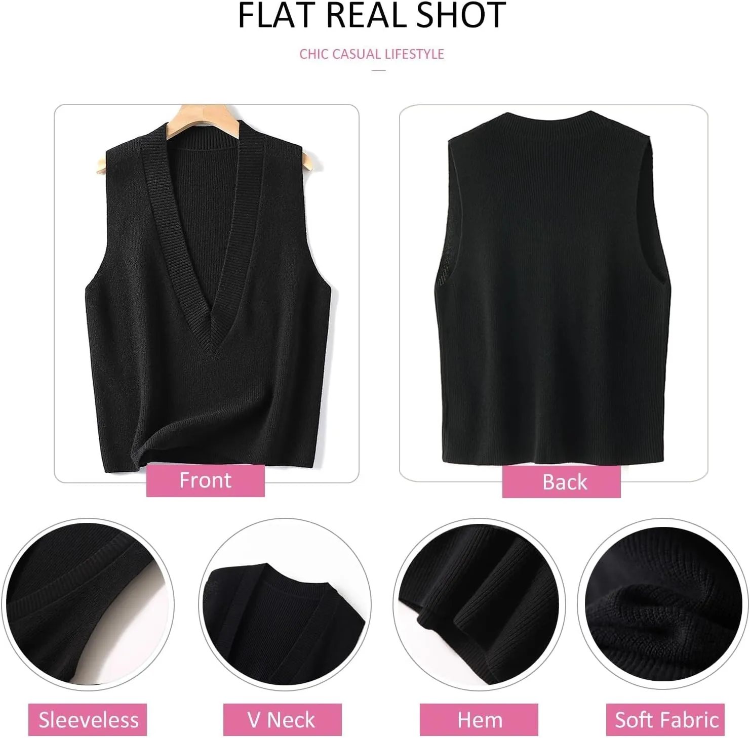 Blostirno Women's Sweater Vest V Neck Knit Pullover Vests Trendy Solid Knitwear Sleeveless Sweaters Tops