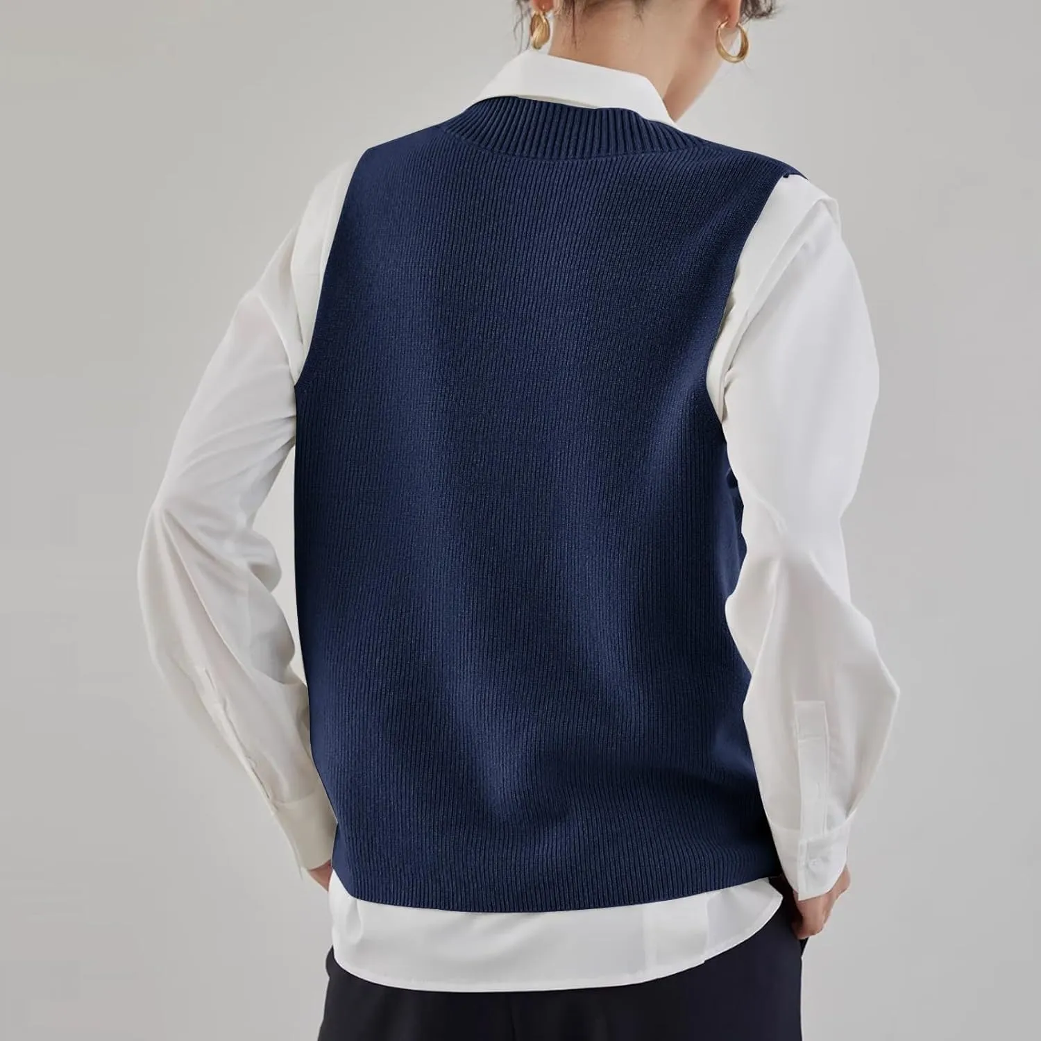Blostirno Women's Sweater Vest V Neck Knit Pullover Vests Trendy Solid Knitwear Sleeveless Sweaters Tops
