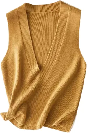 Blostirno Women's Sweater Vest V Neck Knit Pullover Vests Trendy Solid Knitwear Sleeveless Sweaters Tops