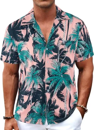 BOJIN Men's Hawaiian Shirts Short Sleeve Button Down Casual Shirts Summer Printed Tropical Floral Aloha Beach Shirts