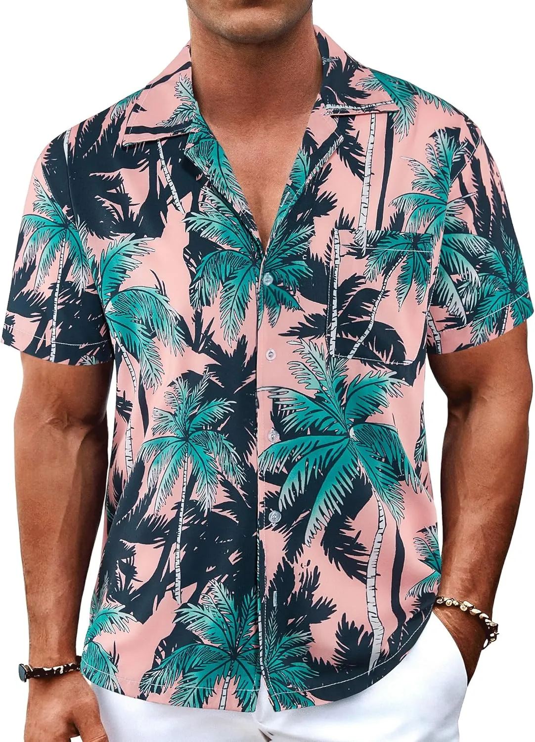 BOJIN Men's Hawaiian Shirts Short Sleeve Button Down Casual Shirts Summer Printed Tropical Floral Aloha Beach Shirts